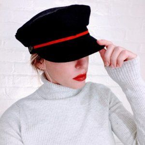 Free People Baker Boy Hat Navy Blue Wool Cap